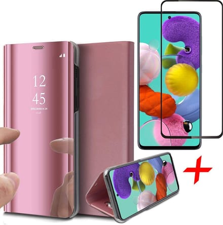 Hoesje geschikt voor Samsung A51 en Screenprotector - Book Case Spiegel + Screenprotector Full - Roségoud
