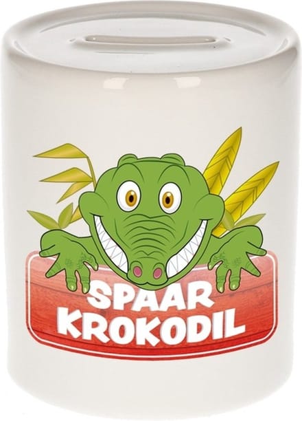 Kinder spaarpot met spaar krokodil opdruk - keramiek - krokodillen spaarpotten
