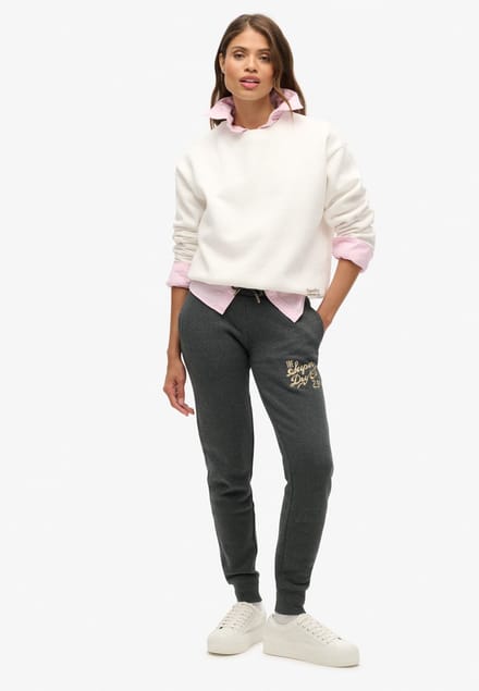 Superdry - Luxe slimfit joggingbroek met metallic logo - Dames - Broeken