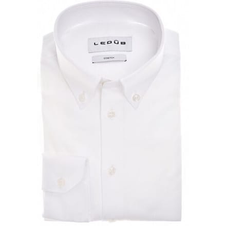 Ledûb Overhemd Cotton Jersey Stretch Uni Color Button-Down Wit / male