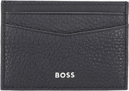 BOSS Leren Kaarthouder New Crosstown Card Holder With Clip Dark Blue Donkerblauw