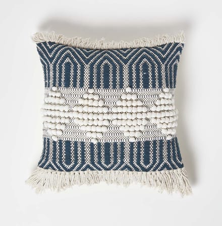 Homescapes Kelim kussen Safi crème wit-blauw - kussen 45 x 45 cm met vulling