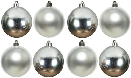 Decoris Kerstballen - 8x st - zilver - 10 cm - kunststof - kerstversiering