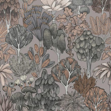 DOODLE DESIGN BOMEN BEHANG | Retro - grijs beige oranje - "Architects Paper" A.S. Création Floral Impression