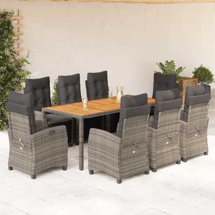 vidaXL - 9-delige - Tuinset - met - kussens - poly - rattan - grijs