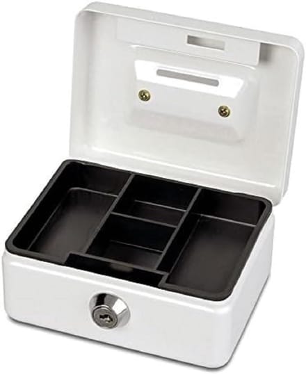 Geldcassette Staal - Kassa Box - Geld Opslag - Inclusief 2 Sleutels - 12.5 x 9.5 x 6.1 cm - Wit
