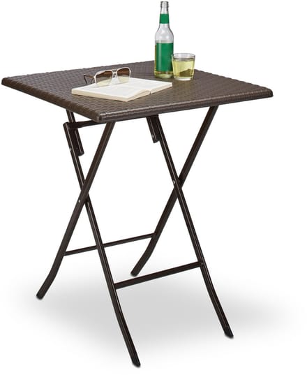 Tuintafel - 74 x 61,5 x 61,5 cm - inklapbaar - kunststof - metaal - vierkant - bruin
