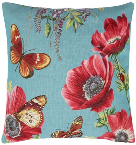 Gobelin Kussen klaproos met vlinders 45x45cm