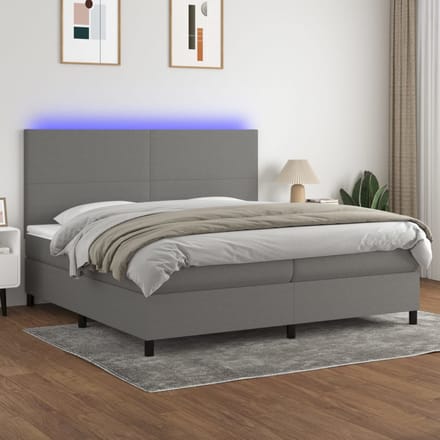 vidaXL - Boxspring - met - matras - en - LED - stof - donkergrijs - 200x200 - cm