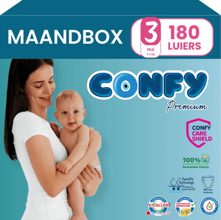 Confy Premium - Luiers Maat 3 (4-9kg) - 180 Luiers - Maandbox