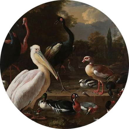 Het drijvend veertje, Melchior de Hondecoeter - Foto op Behangcirkel - ⌀ 80 cm