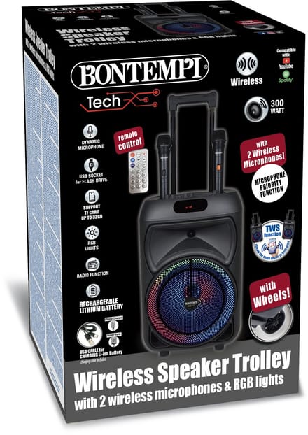 Bontempi - Draadloze trolley Speaker - met 2 draadloze microfoons - lichteffecten