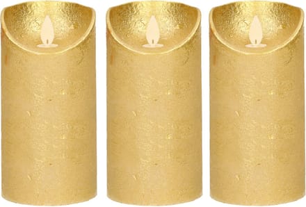 Anna's Collection Led kaars/stompkaars - 3x - goud - H15 x D7,5 cm - wax - bewegende vlam