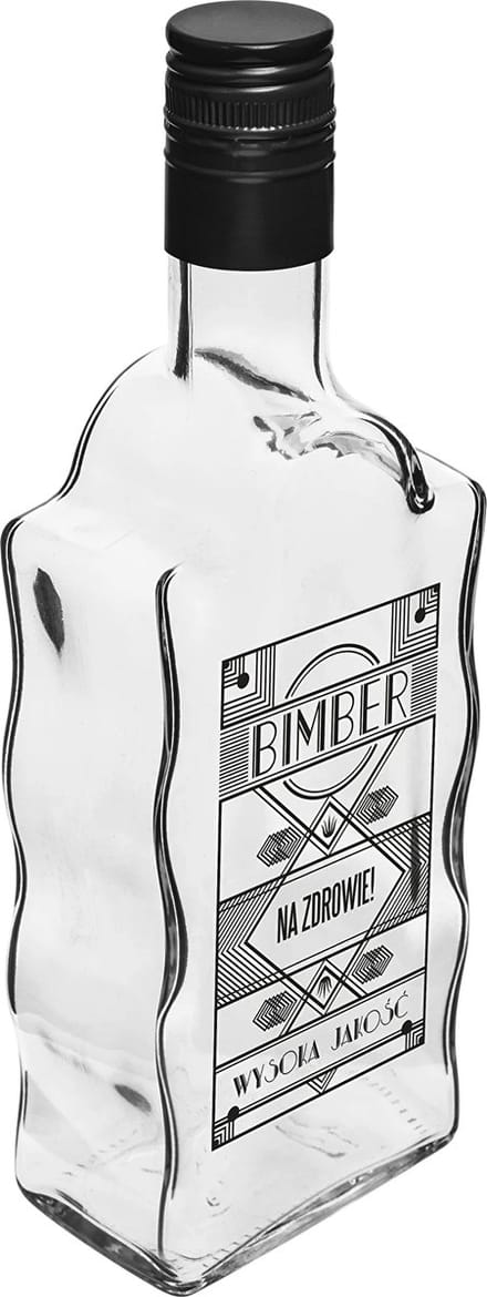 Glazen fles 0,5 L, met schroefdop, "Bimber" print