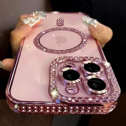 Nouveau Coque Transparente Diamant Pailleté Pour Pour Iphone17 16 1 14 13 17 12 Pro Max Bumper Cover Charge Sans Fil Magnétique For iPhone 16e beige