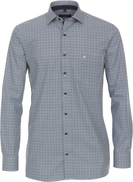 CASA MODA comfort fit overhemd - popeline - blauw met wit dessin - Strijkvriendelijk - Boordmaat: 41