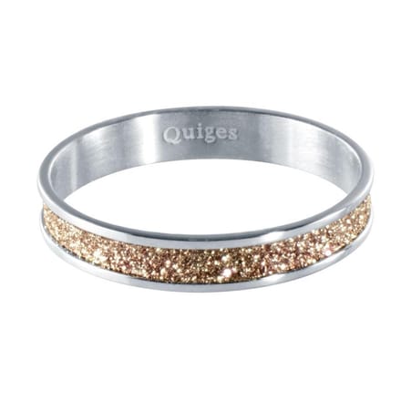 Quiges Stapelring Dames - Vulring Bruin Glitter - RVS Zilverkleurig - Maat 20 - Hoogte 4mm
