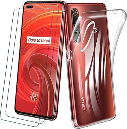 Silicone hoesje transparant met 2 Pack Tempered glas Screen Protector Geschikt voor: Realme X50