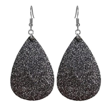 Fako Bijoux® - Oorbellen - Druppel - Glitter - Kunstleer - Zilver