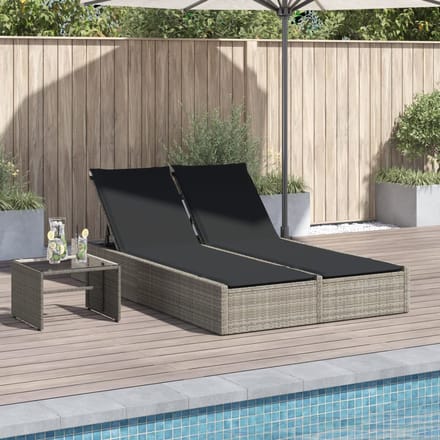 vidaXL - Ligbed - 2-persoons - met - kussens - poly - rattan - lichtgrijs