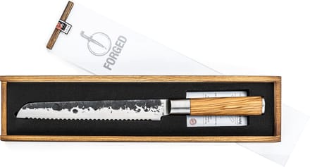Forged Olive Broodmes 20cm - Olijfhout - In Houten Giftbox