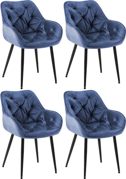 CLP Tanna Set van 4 eetkamerstoelen - Met armleuning - Velvet - Fluweel/blauw