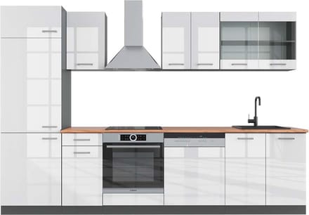 Vicco R-Line Complete keukeneenheid – 300 cm, WB Eik Wit hoogglans/antraciet