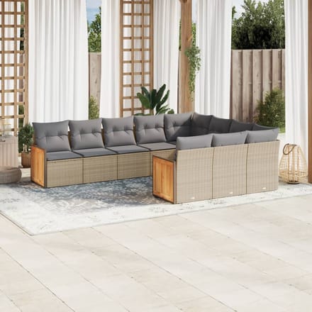 vidaXL - 10-delige - Loungeset - met - kussens - poly - rattan - beige
