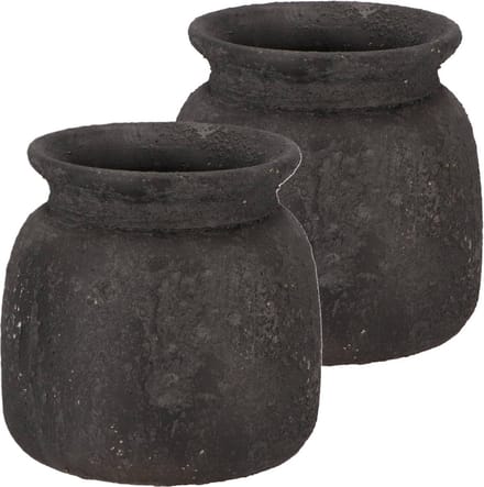 DK Design Bloemenvaas kruik Maya - 2x - verweerd zwart - D16 x H17 cm - rustiek