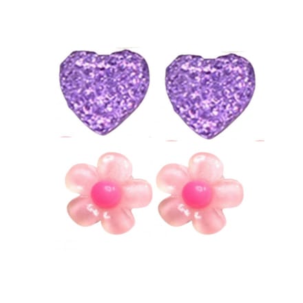 2 paar Oorclips Pia paars en roze bloem