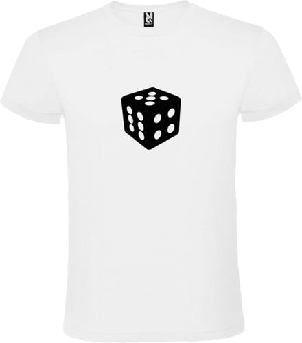 Wit T-Shirt met “ Dobbelsteen “ afbeelding Zwart Size S