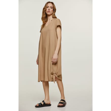 Beige Midi Jurk met Strikdetail