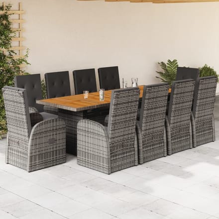 vidaXL - 11-delige - Tuinset - met - kussens - poly - rattan - grijs