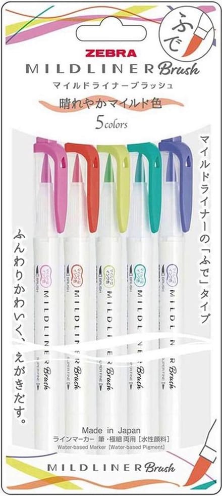 Zebra Mildliner Brush Pennen, Mild Bright Colors Set van 5