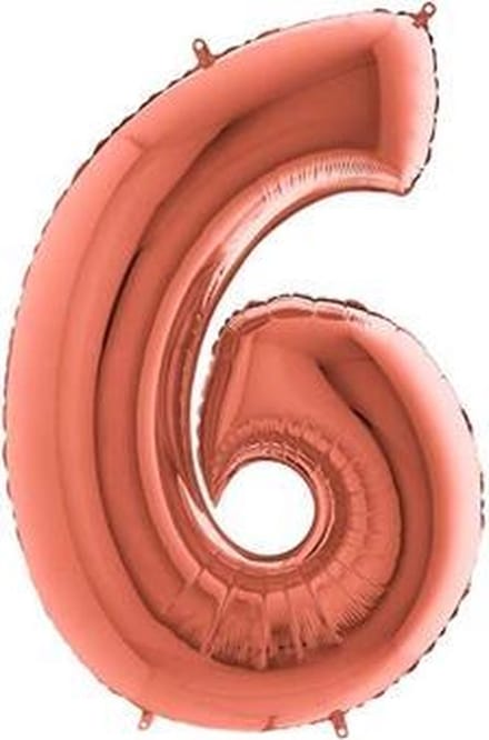 Folieballon cijfer '6' rosé goud (100cm)