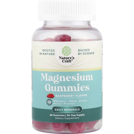 Nature's Craft, Gommes de Magnésium, Sans Sucre, Framboise, 60 Gommes