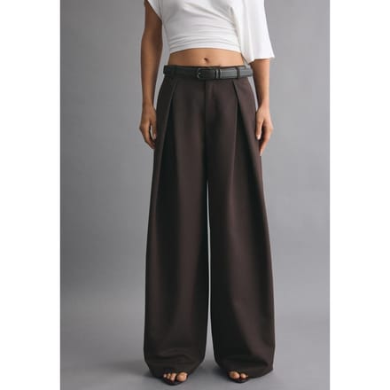 Stradivarius Broek met maxi-plooien en riem  Bruin 32