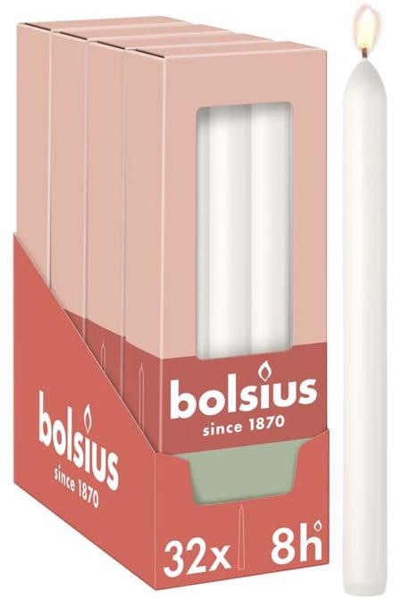 Bolsius - Gladde Dinerkaarsen - 23 cm - 32 stuks - Wit