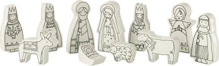 J-Line decoratie Kerststal 11delig dolomite - wit/zwart - large