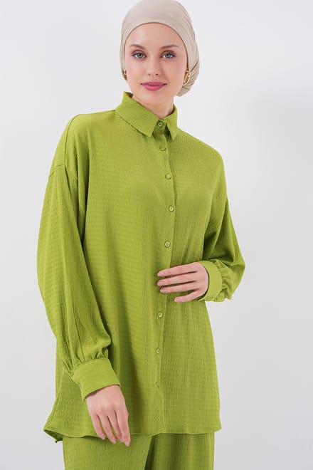 Geweven Tricot Co-Ord Set met Kraag