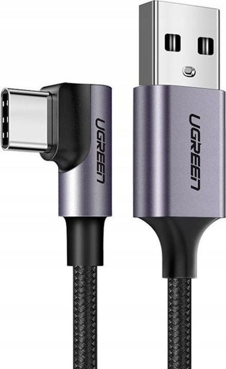USB-A - USB-C Data- en Oplaadkabel UGREEN US284 Angled, 18W, 3m, Gri