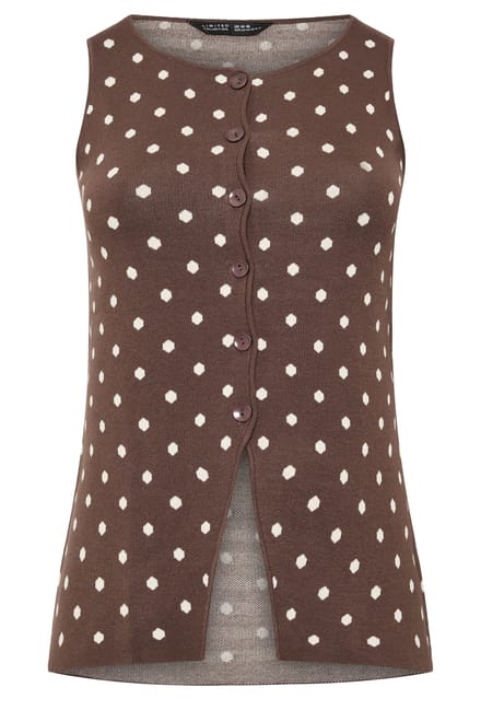 Limited Collection Chocoladebruin Gilet Met Stippen Size 50-52