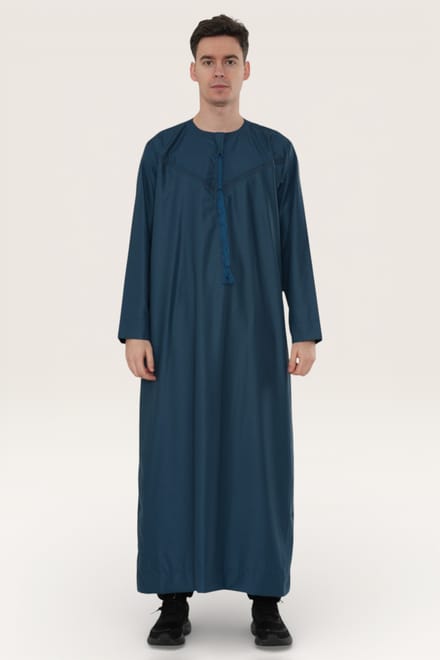 Heren blauwe Ramadan Eid Marokkaanse Jubba Robe Kaftan Djellaba Thobe LFS-TT-008