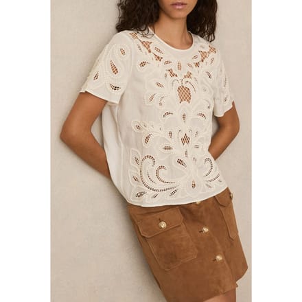 Reiss Floral Cut Out Top Ivory Taglia: 8 | Magliette intime Outlet | Donna | Bianco