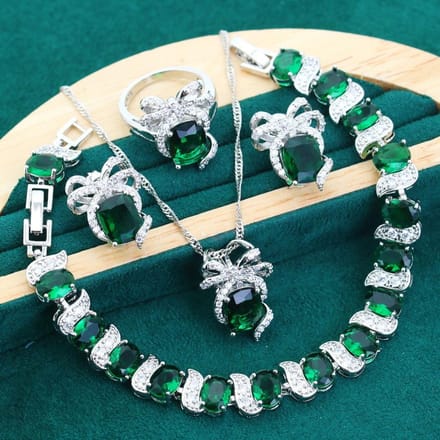 Bruids Luxe Sieraden Oorbellen Open Ring Ketting 4-delige Ketting AAA Zirkoon Set Sieraden 9 yards