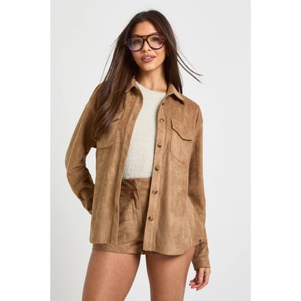 boohoo Dames Nepsuede Oversized Shirt | Mokka | Maat: 36