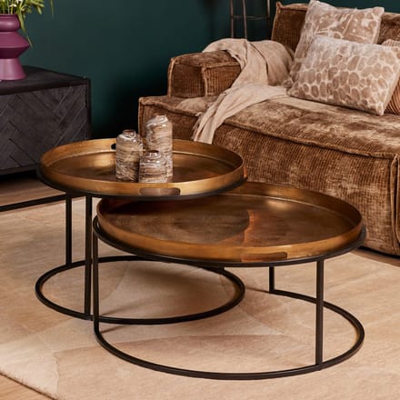 StarFurn Salontafel Puck - Rond Goud Metaal - Set van 2