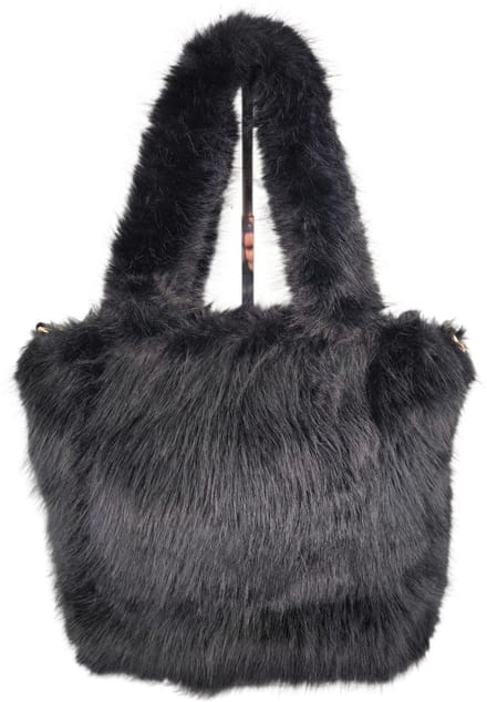 Qischa - schoudertas - hobo tas - fluffy - lange draagriem - zwart