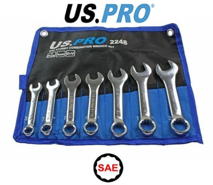 SAE Ringsteeksleutelset met korte ringsleutels in SAE Engelse maatvoering 3/8" tot 3/4" 7-delig