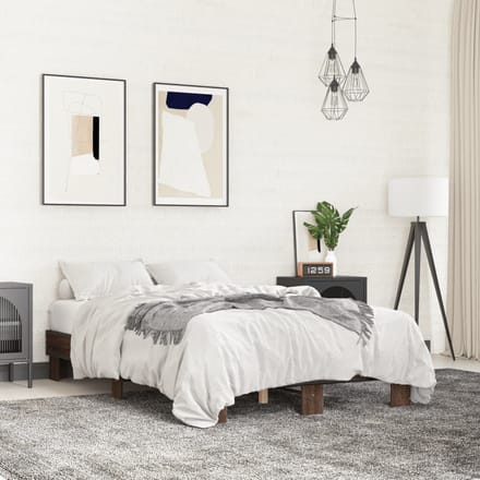 vidaXL - Bedframe - bewerkt - hout - metaal - bruin - eikenkleur - 135x190 - cm